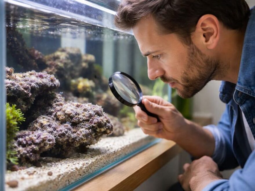 Glasrose auf Lebendgestein im Meerwasseraquarium